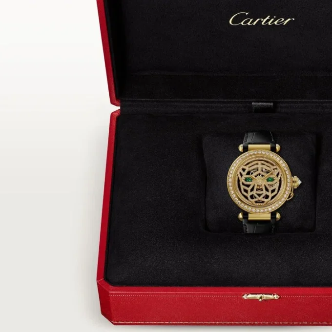 Άλλα ρολόγια Panthere Jewelry – 41 mm, μηχανικό κίνημα χειροκίνητης περιέλιξης, κίτρινο χρυσό 18 καρατίων, διαμάντια, εναλλάξιμα δερμάτινα λουράκια – Cartier Άλλα ρολόγια Panthere Jewelry – 41 mm, μηχανικό κίνημα χειροκίνητης περιέλιξης, κίτρινο χρυσό 18 καρατίων, διαμάντια, εναλλάξιμα δερμάτινα λουράκια – Cartier