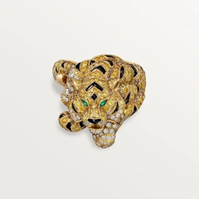 Δαχτυλίδι Faune Et Flore De Cartier, κίτρινα, πορτοκαλί και καφέ διαμάντια, με πάβινγκ Δαχτυλίδι Faune Et Flore De Cartier, κίτρινα, πορτοκαλί και καφέ διαμάντια, με πάβινγκ
