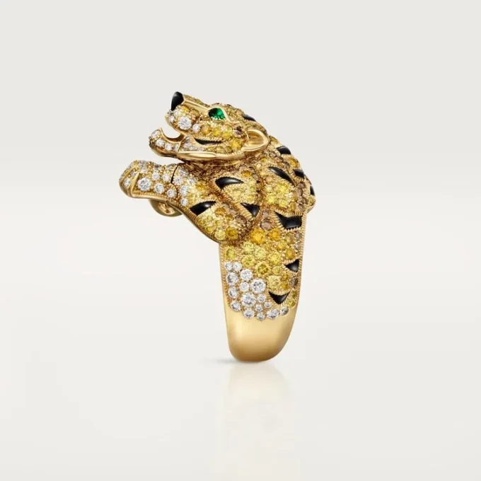 Δαχτυλίδι Faune Et Flore De Cartier, κίτρινα, πορτοκαλί και καφέ διαμάντια, με πάβινγκ Δαχτυλίδι Faune Et Flore De Cartier, κίτρινα, πορτοκαλί και καφέ διαμάντια, με πάβινγκ