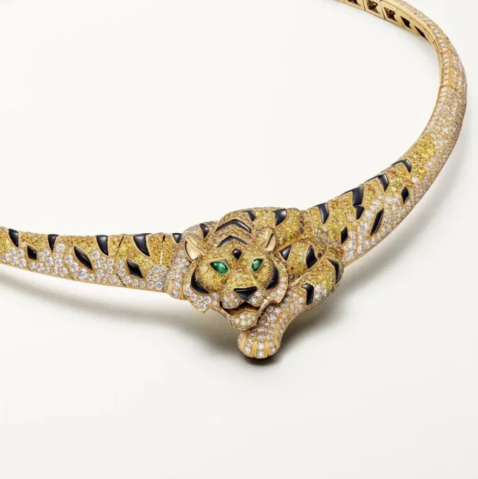 Κολιέ Faune Et Flore De Cartier, κίτρινα, πορτοκαλί και καφέ διαμάντια, με πάβινγκ