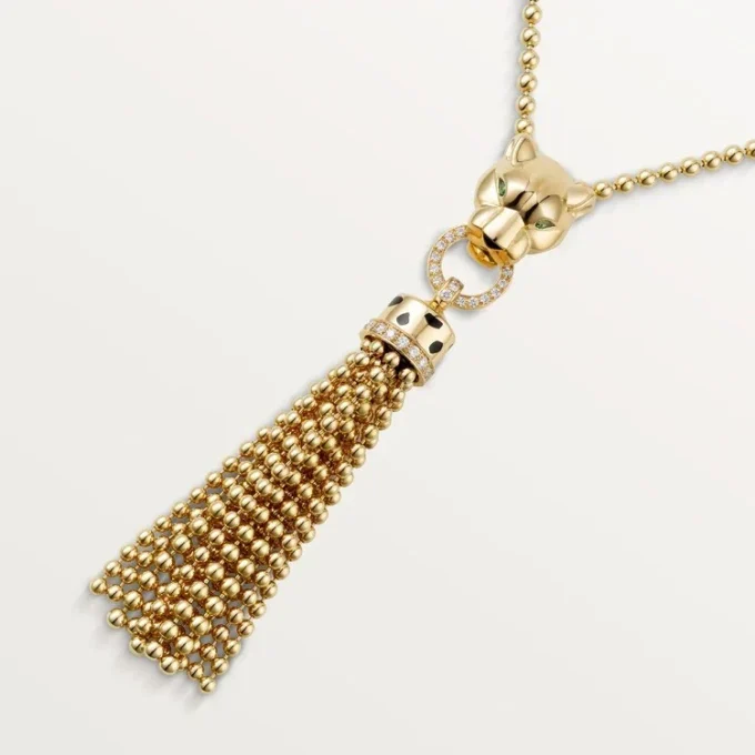 Κολιέ Panthere De Cartier – Κίτρινο χρυσό, μαύρο λάκα, γρανάτες τσαβορίτη, όνυχα, διαμάντια – Cartier