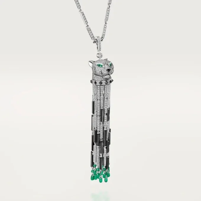 Μακρύ κολιέ Panthere De Cartier, σμαραγδί, πολλαπλών χρήσεων, μεγάλο μοντέλο, με πάβινγκ