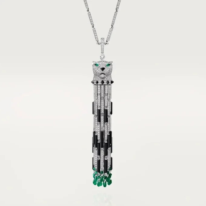 Μακρύ κολιέ Panthere De Cartier, σμαραγδί, πολλαπλών χρήσεων, μεγάλο μοντέλο, με πάβινγκ