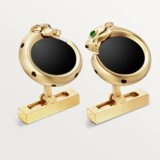 Μανικετόκουμπα Panthere De Cartier – Κίτρινο χρυσό, όνυχας, τσαβορίτες και μαύρο λάκα – Cartier