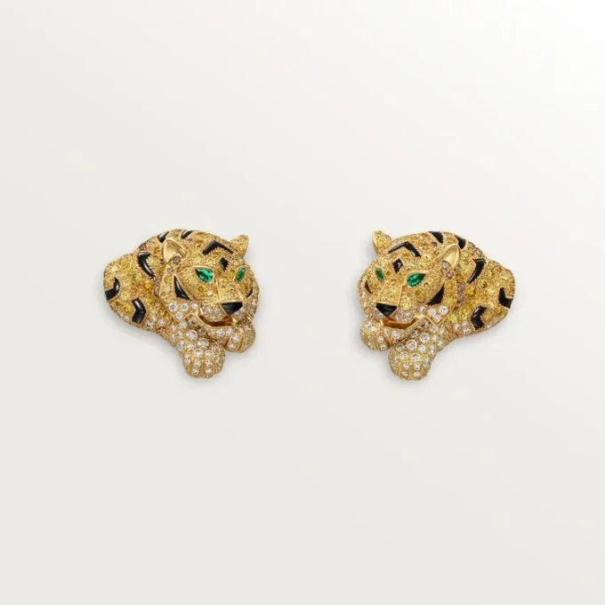 Σκουλαρίκια Faune Et Flore De Cartier, κίτρινα, πορτοκαλί και καφέ διαμάντια, σε στρώση