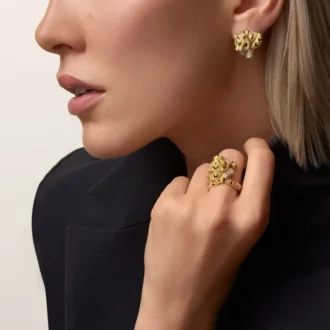 Σκουλαρίκια Faune Et Flore De Cartier, κίτρινα, πορτοκαλί και καφέ διαμάντια, σε στρώση