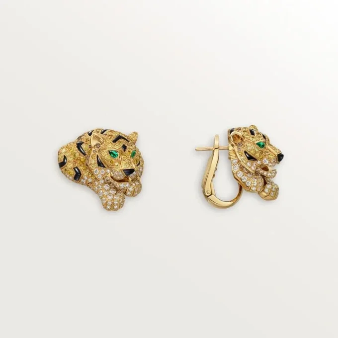 Σκουλαρίκια Faune Et Flore De Cartier, κίτρινα, πορτοκαλί και καφέ διαμάντια, σε στρώση