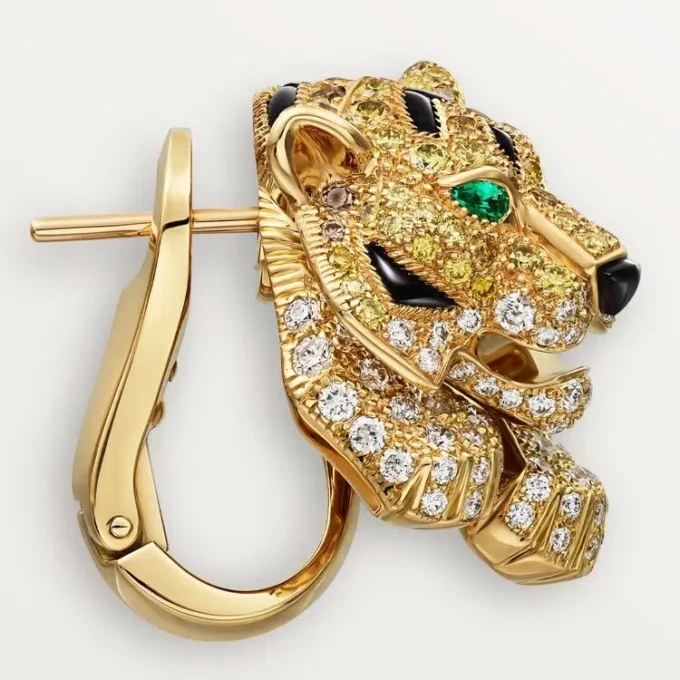 Σκουλαρίκια Faune Et Flore De Cartier, κίτρινα, πορτοκαλί και καφέ διαμάντια, σε στρώση