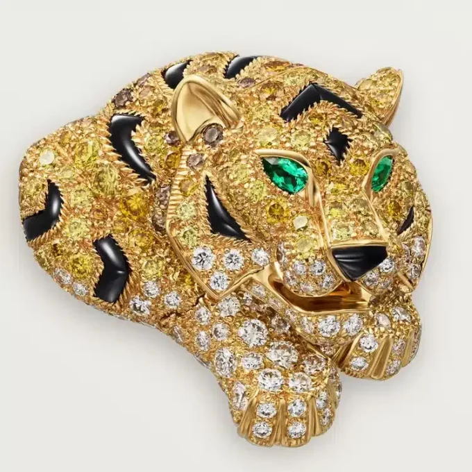 Σκουλαρίκια Faune Et Flore De Cartier, κίτρινα, πορτοκαλί και καφέ διαμάντια, σε στρώση