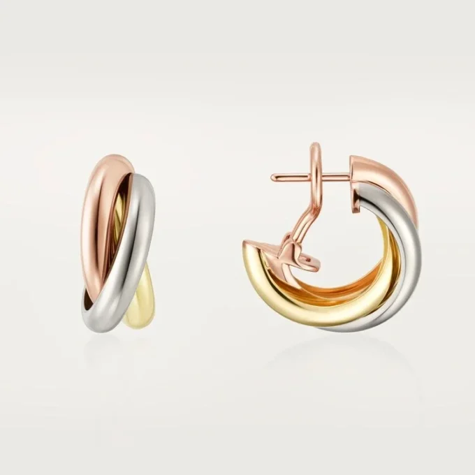 Σκουλαρίκια Trinity Hoop σε τρίχρωμο χρυσό | Cartier Us Σκουλαρίκια Trinity Hoop σε τρίχρωμο χρυσό | Cartier Us