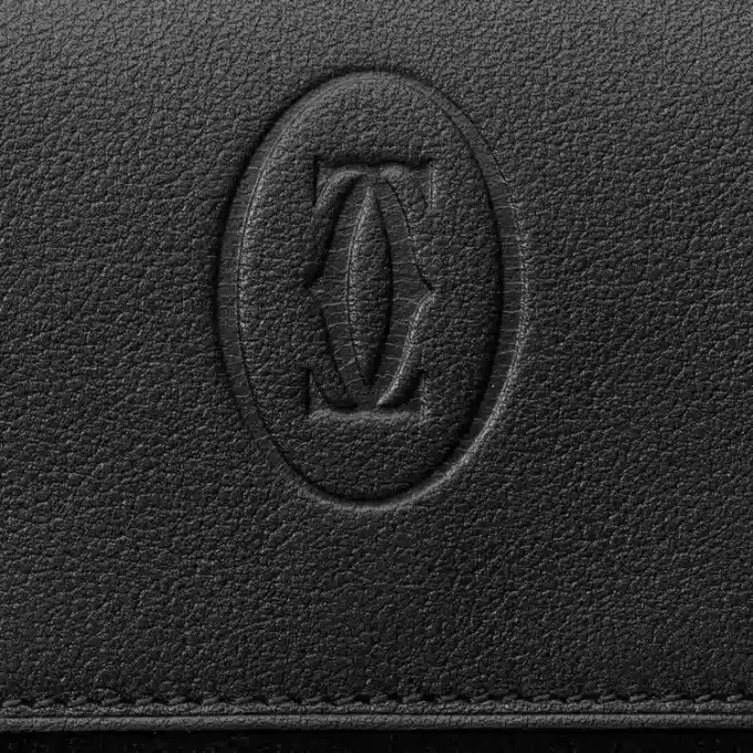 Τετράγωνο πορτοφόλι, Must De Cartier – Μαύρο δέρμα μοσχαριού, φινίρισμα από ανοξείδωτο ατσάλι – Cartier