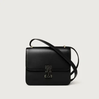 Τσάντα ώμου, Mini, Double C De Cartier – Μαύρο δέρμα μοσχαριού, φινίρισμα σε χρυσό και μαύρο σμάλτο – Cartier