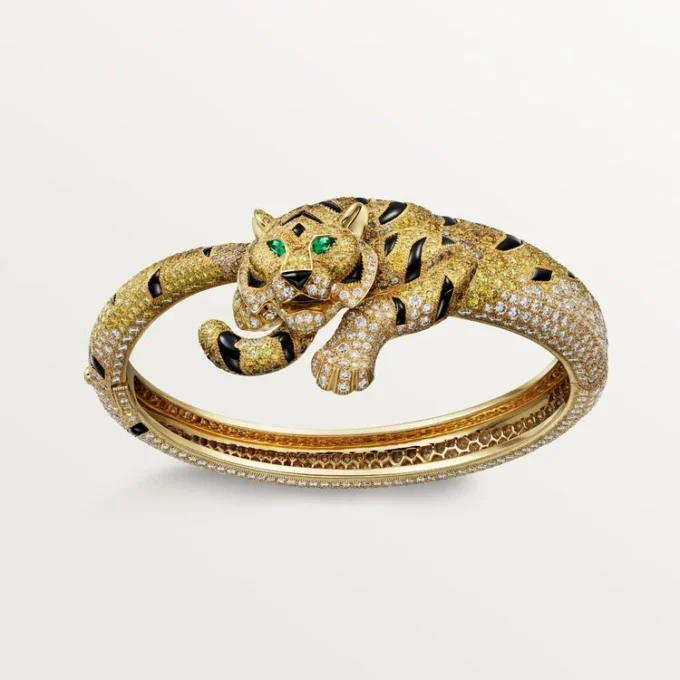 Βραχιόλι Faune Et Flore De Cartier, κίτρινα, πορτοκαλί και καφέ διαμάντια, με στρώση