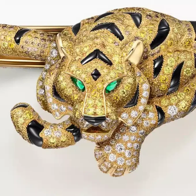 Βραχιόλι Faune Et Flore De Cartier, κίτρινα, πορτοκαλί και καφέ διαμάντια, με στρώση