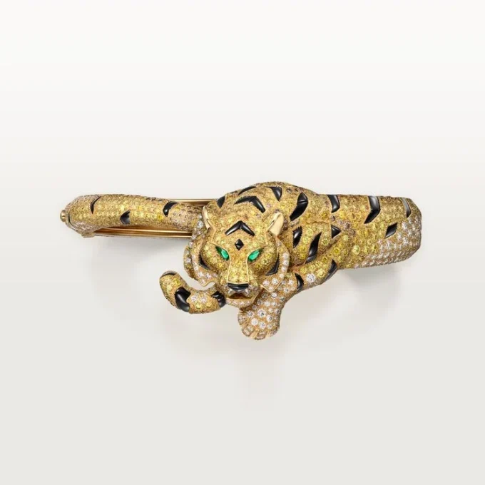 Βραχιόλι Faune Et Flore De Cartier, κίτρινα, πορτοκαλί και καφέ διαμάντια, με στρώση